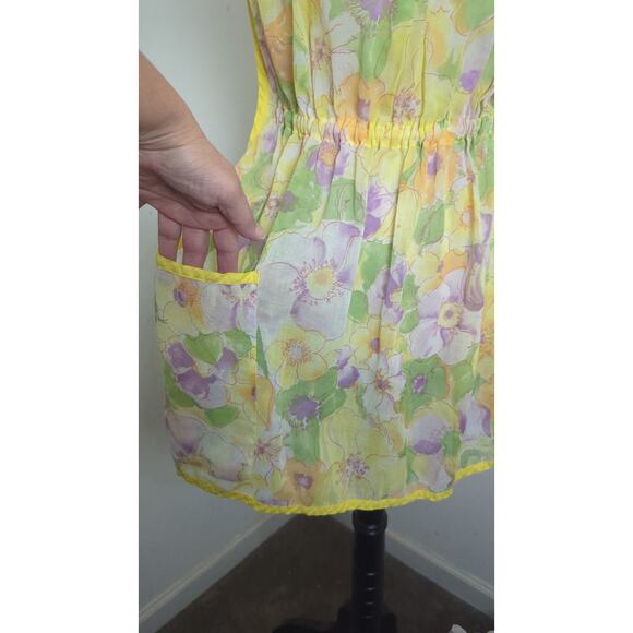 Vintage Retro Mod Floral Apron Lightweight Semi -Sheer S/M - Picture 4 of 7